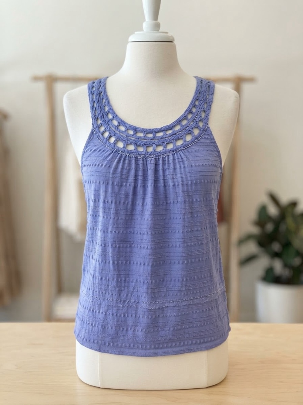 Anthropologie Lavender Crochet Yoke Tank